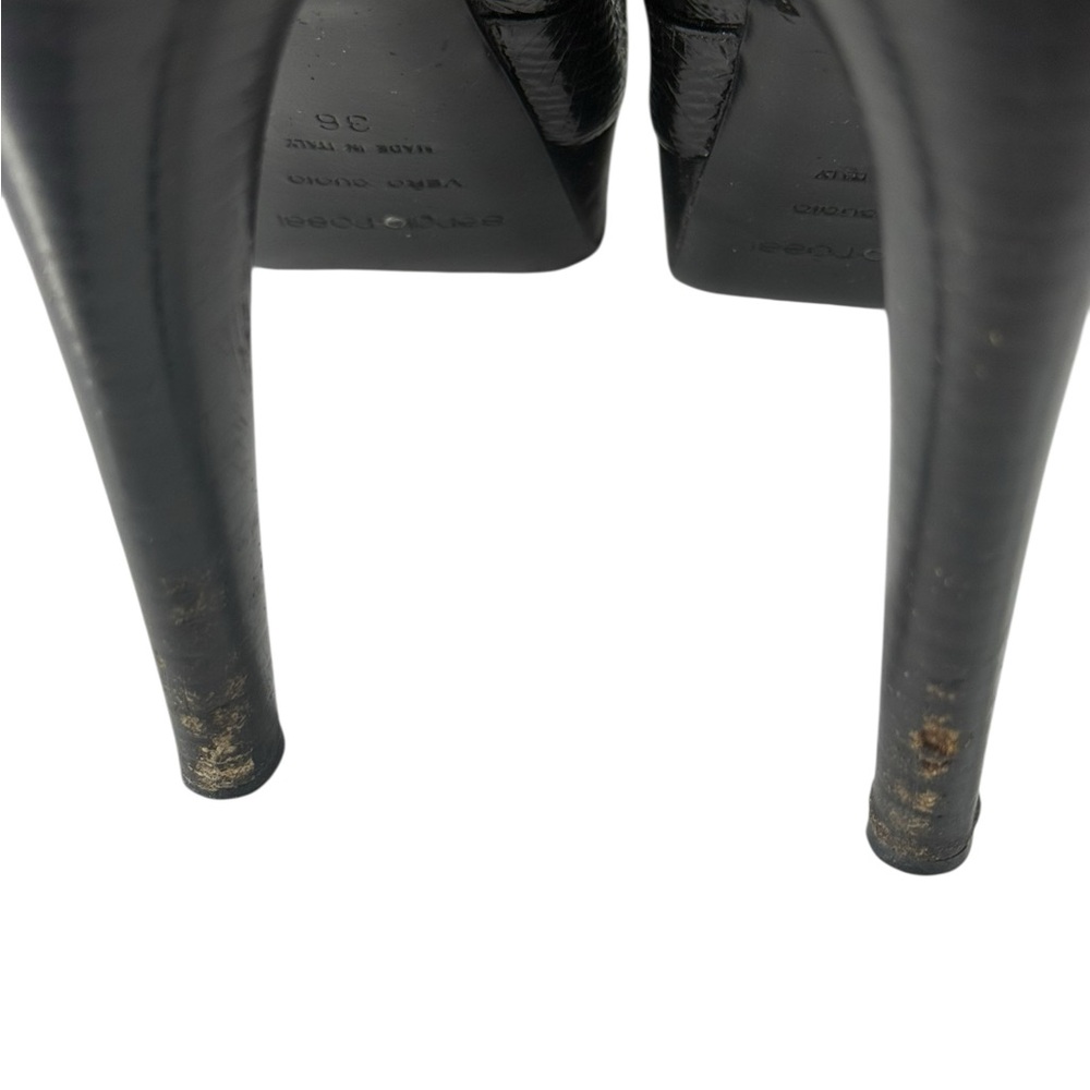 Sergio Rossi Black Textured Leather Platform Stiletto Designer Boots, 36 - Picture 16 of 16